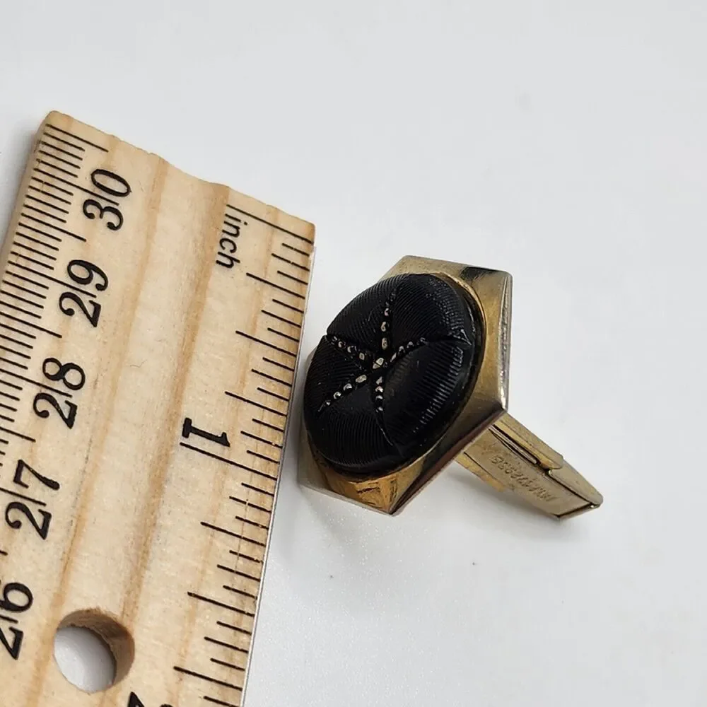 Vintage Oldak Mid-Century 1950’s Modern Art Black Hexagon Marcasite Cufflinks